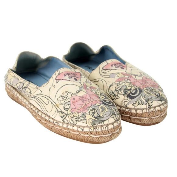 Prada Espadrille 36.5 Canvas All-over Print Flats PR-0502N-0149 - Picture 5 of 11